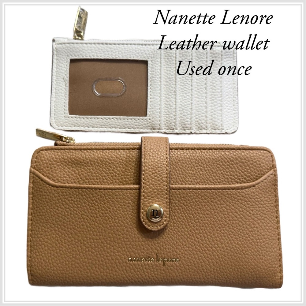 Nanette Lepore Tan Leather Wallet used once checkbook size 7x4” has tags